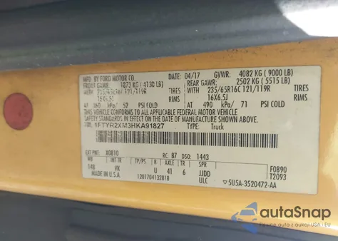 2017 Ford Transit-250 из США, поврежденный, VIN 1FTYR2XM3HKA91827